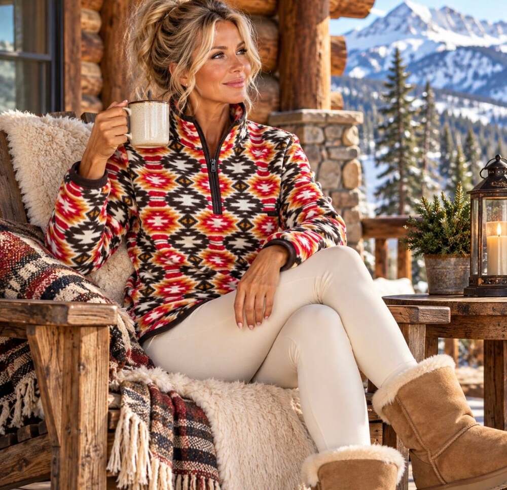 Outback Trading Co Women’s L Southwest Aztec Fleece 1/4 Zip Pullover Western